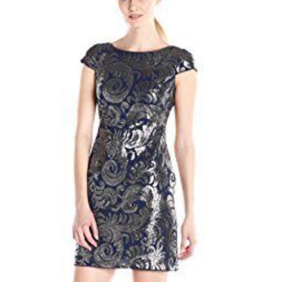 Adrianna Papell Navy and Silver Cocktail Dress - Picture 1 of 7